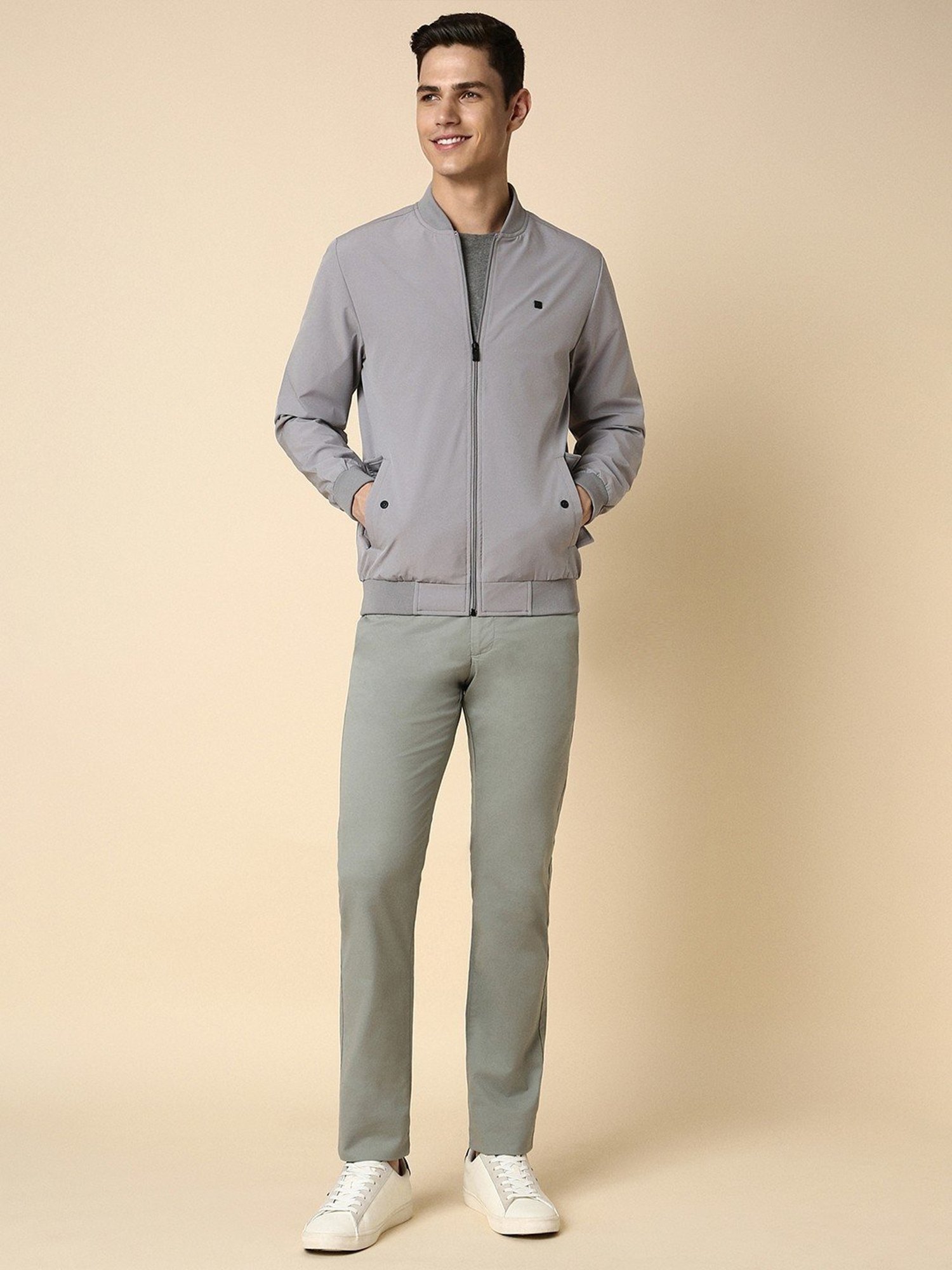 Allen Solly Grey Cotton Regular Fit Bomber Jacket