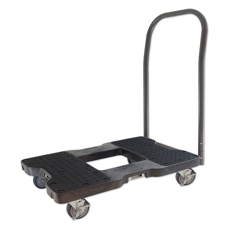 Snap Loc 1,500 lb Capacity Industrial Strength E Track Push Cart Dolly Black, Heavy Duty 4 in Polyurethane Swivel Non Marking Caster Wheels