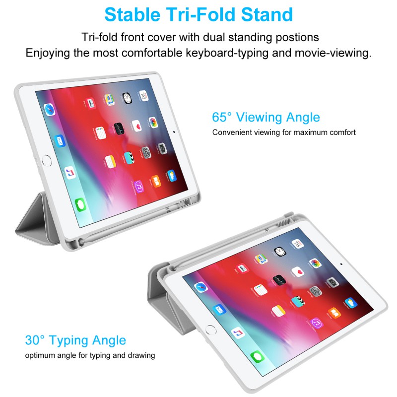 For IPad 10.2 Inch Case, Ultrathin Trifold PU Leather+Soft Silicone Stand Cover With Pencil Holder, Auto Sleep/Wake For IPad 8th 2020 / IPad 7th 2019 10.2 Inch