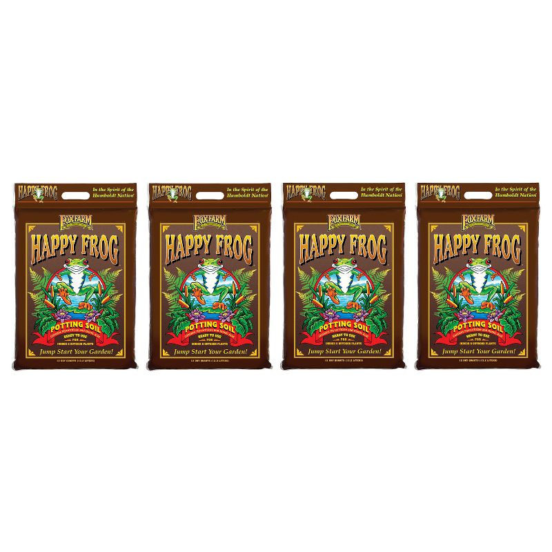 FoxFarm FX14054 Happy Frog Nutrient Rich and pH Adjusted Rapid Growth Garden Potting Soil Mix is Ready to Use, 12 quart (4 Pack)
