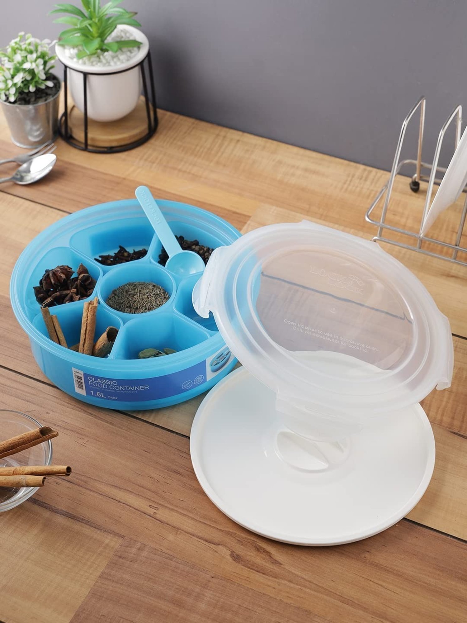 Lock & Lock Blue Plastic Classics Round Small Spice Kit