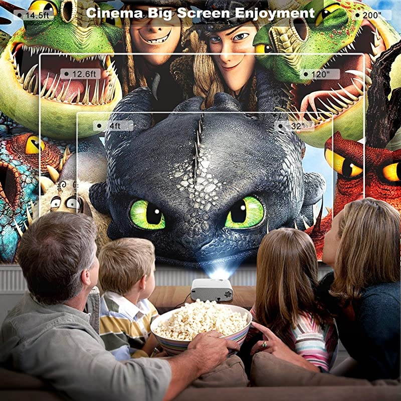 2020 Mini Movie Projector 5000 LUX Full HD 1080P Video Projector with 50 000 Hours LED Lamp Life and 200quot Display Compatible with USBHDMIVGALaptopiPhoneTV StickTF Card