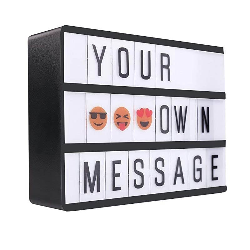 Cinema Light Box DIY LED Cinematic Marquee Sign Light Up Box with Decorative Letters Numbers Symbols Emojis for Festival Birthday Anniversary Wedding Mottoes, A4 Size (Black)
