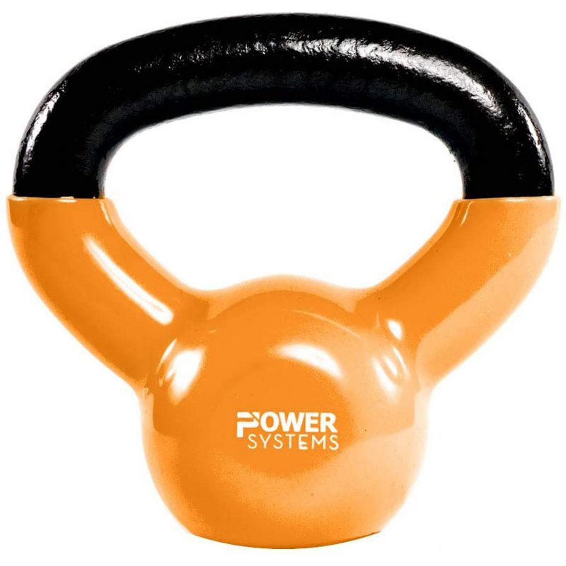 Power Systems Premium Vinyl Covered Cast Iron Kettlebell Prime Home Gym Exercise Weight Training Accessory, 25 Pounds, Orange
