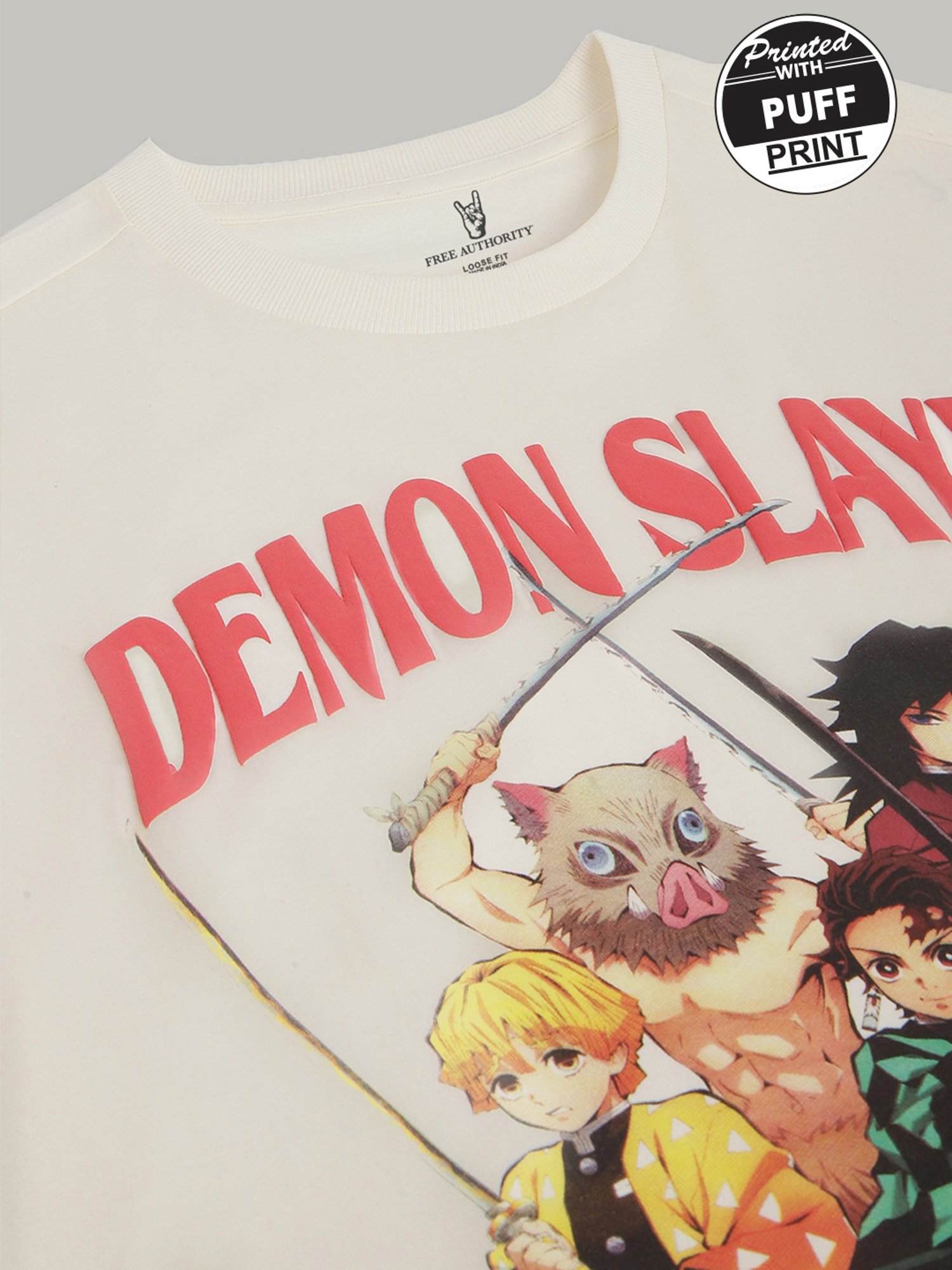 Free Authority Off White Loose Fit Printed T-Shirt