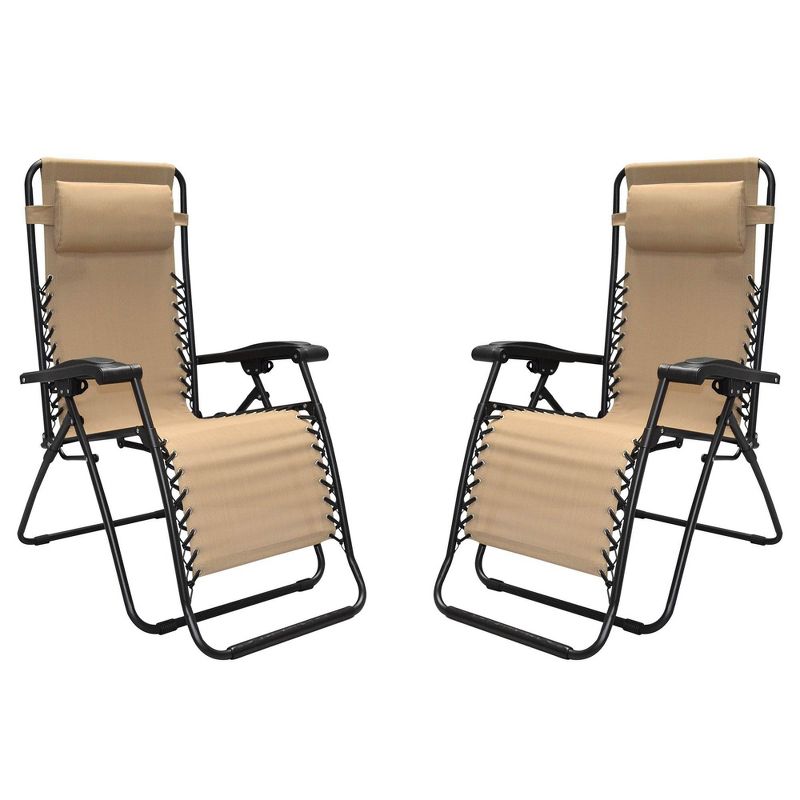 Caravan Canopy Infinity Zero Gravity Steel Frame Patio Deck Chair, Beige (Pair)