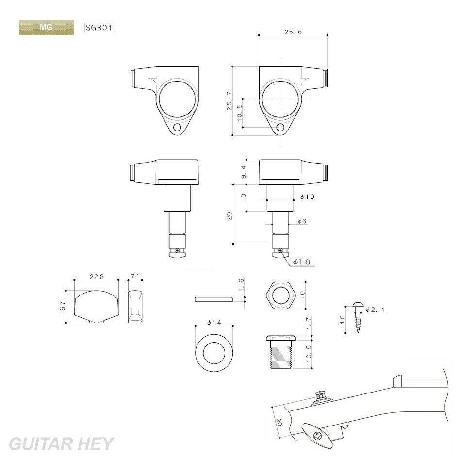 Gotoh SG301-07 MG Magnum Locking L3+R3 Set w/ screws SMALL Buttons 3x3 - GOLD