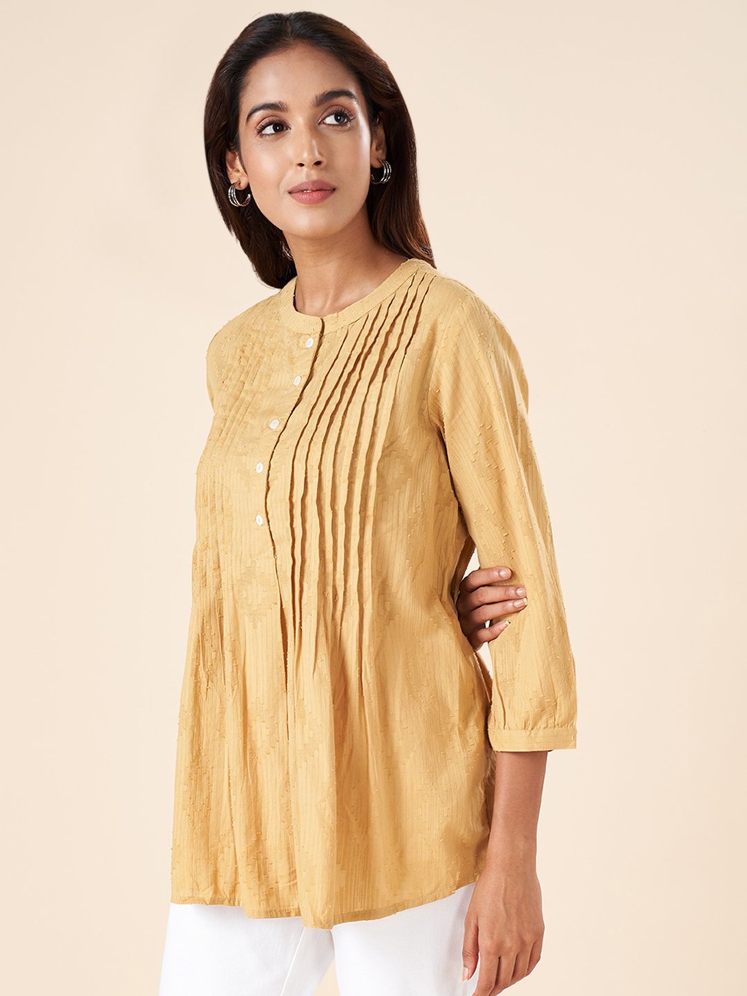 Akkriti by Pantaloons Beige Self Pattern Tunic