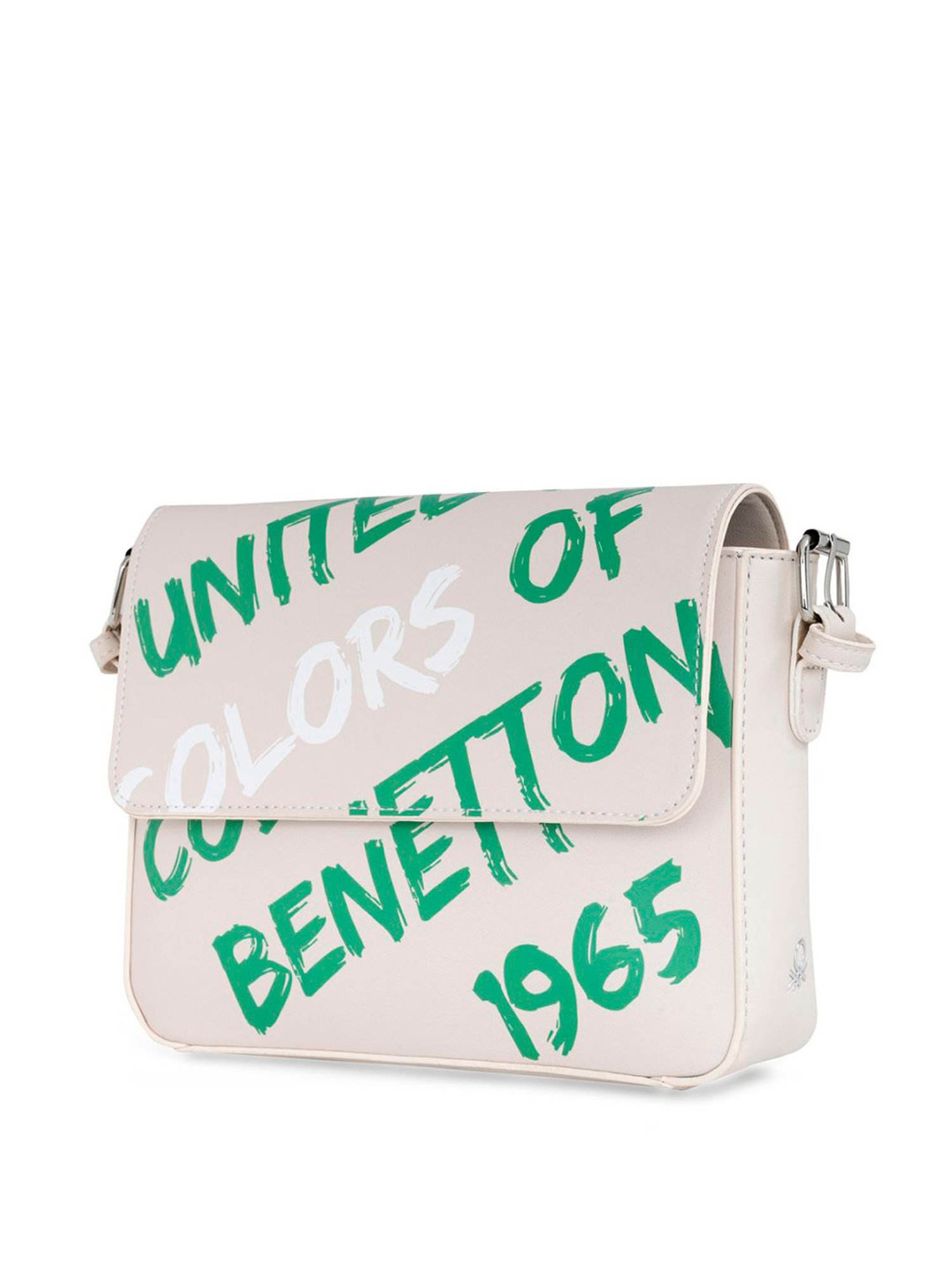 United Colors of Benetton Rylie White PU Printed Sling Handbag