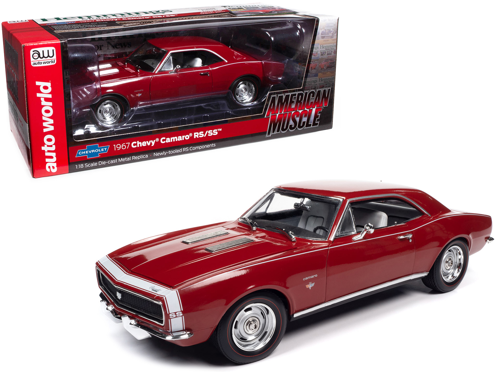 1967 Chevrolet Camaro RS/SS Bolero Red with White Stripe and White Interior "Hemmings Motor News" Magazine Cover Car (March 2014) 1/18 Diecast Model Car by Auto World