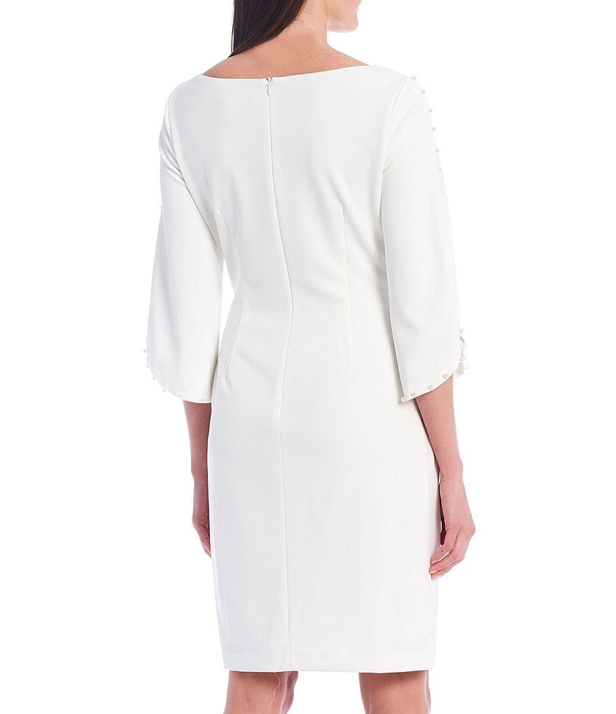 Jessica Howard Pearl Trim Split 3/4 Sleeve Boat Neck Scuba Sheath Dress