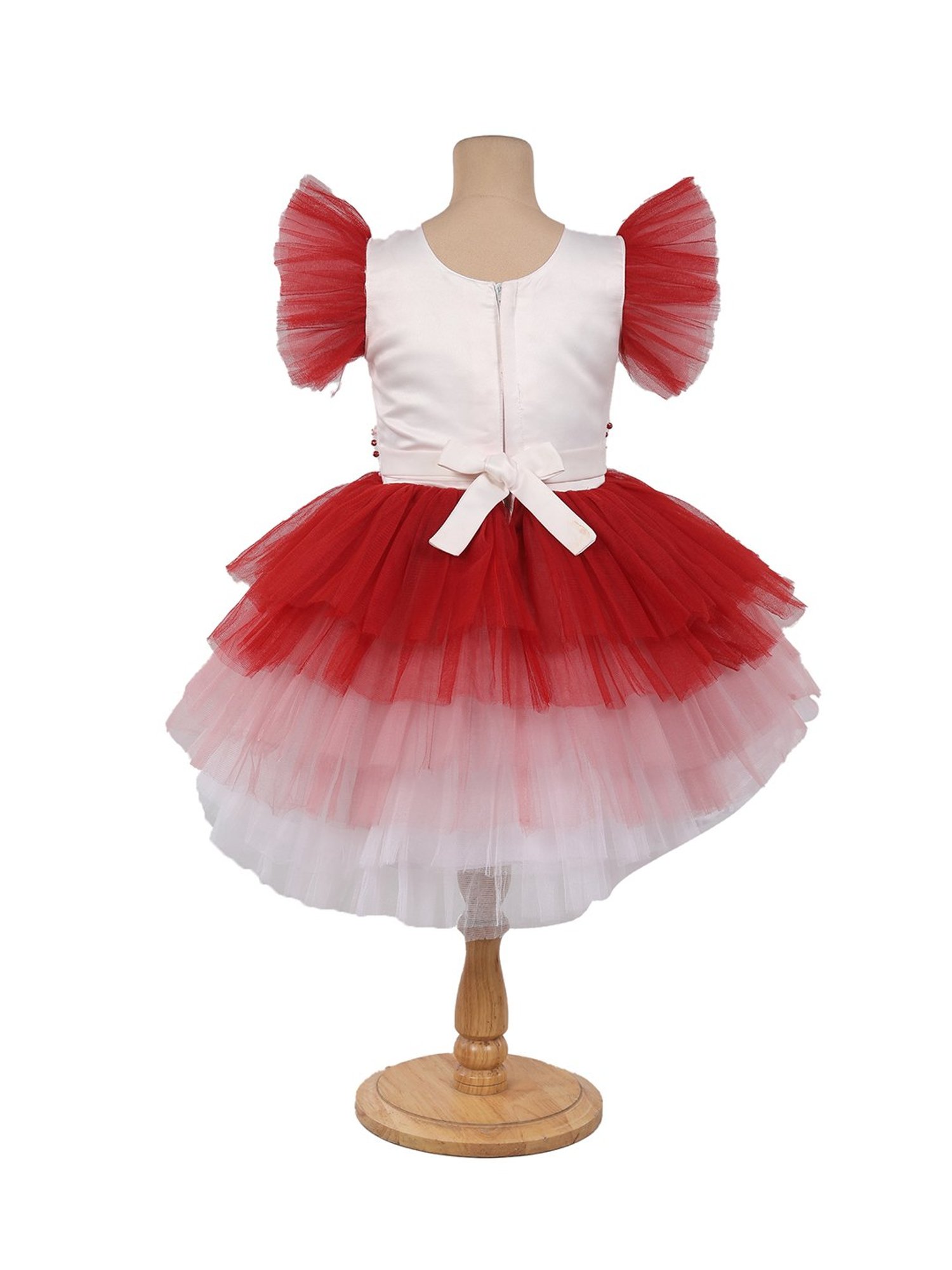 The Magic Wand Kids White & Maroon Embellished Dress