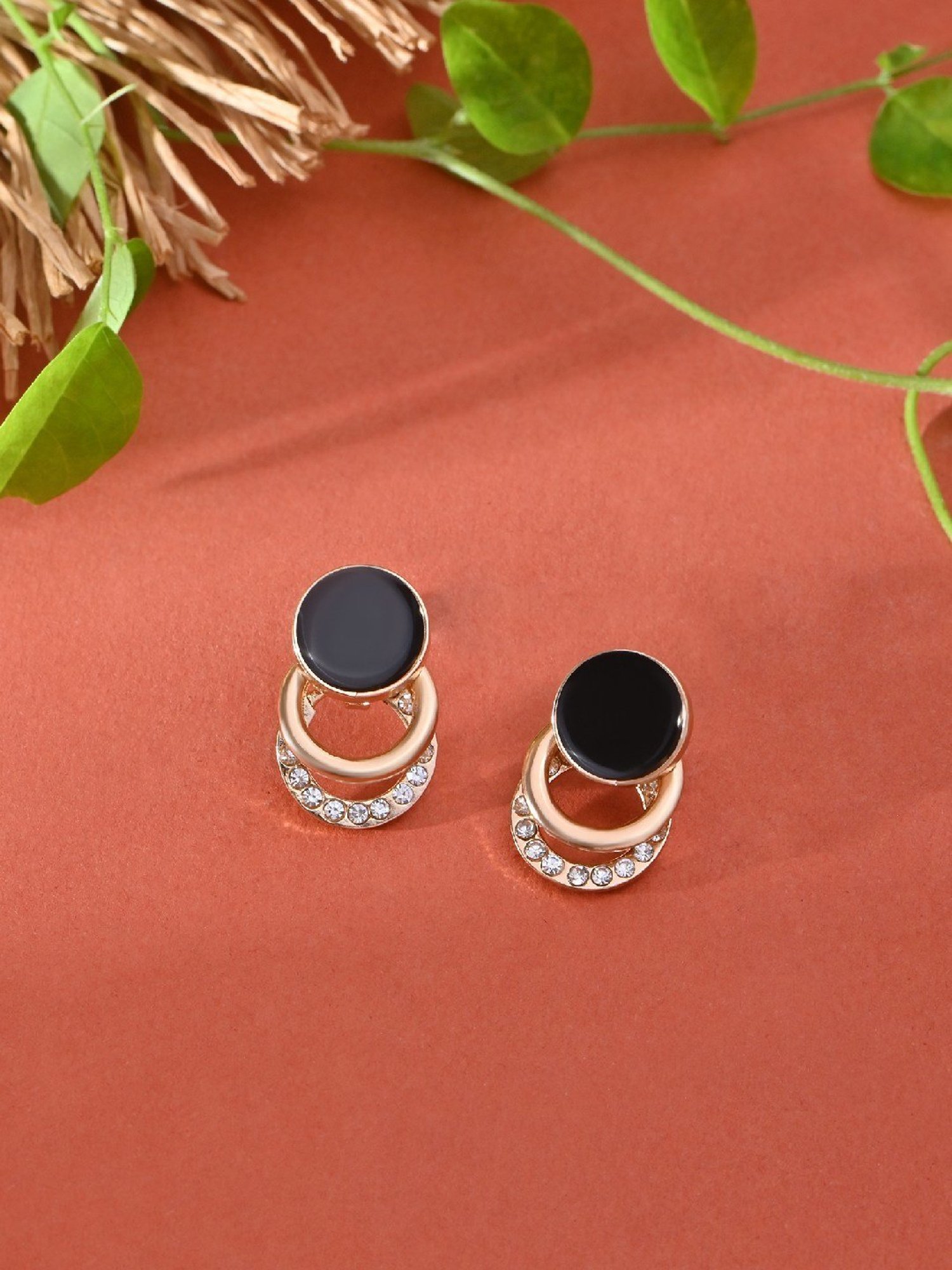 ToniQ Black Gold CZ Party Stud Earrings for Women