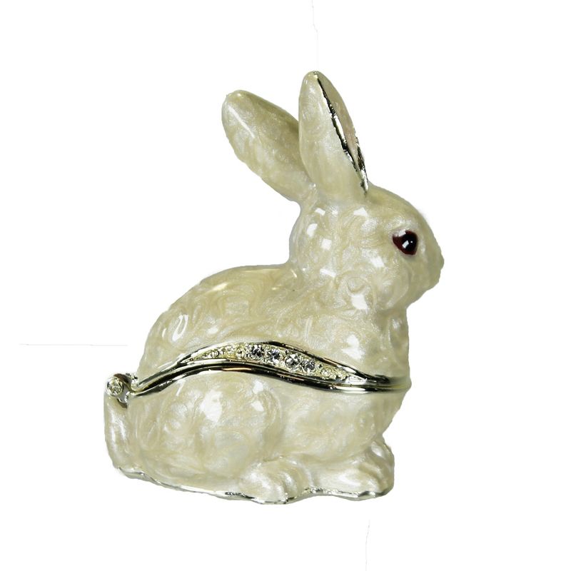 Hinged Trinket Box 2.25" White Rabbit Box Magnetic Hare Easter  -  Decorative Figurines