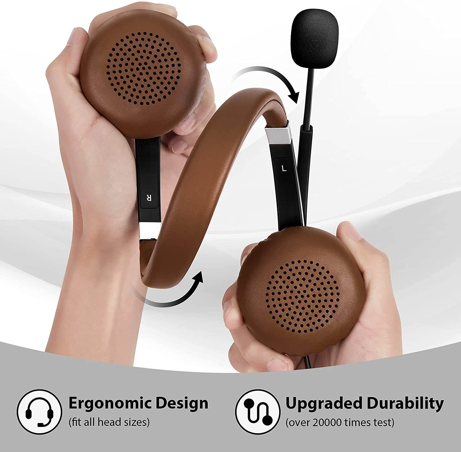 USB Headset with Microphone Noise Cancelling & in-line Call Controls Ultra Comfort 3.5mm Wired Headset for Cell Phone Computer Headset with Mute for PC Laptop Skype Webinar Home Office