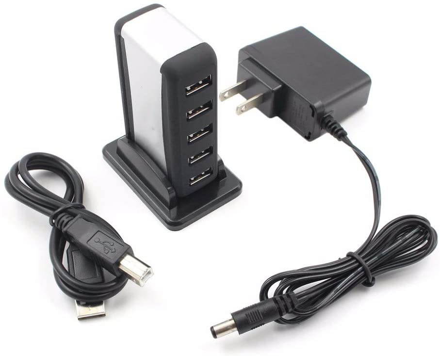 High Speed 7 Port USB 2.0 Hub Splitter with AC Power Adapter US Plug 480Mbps for Desktop Laptop PC Computer