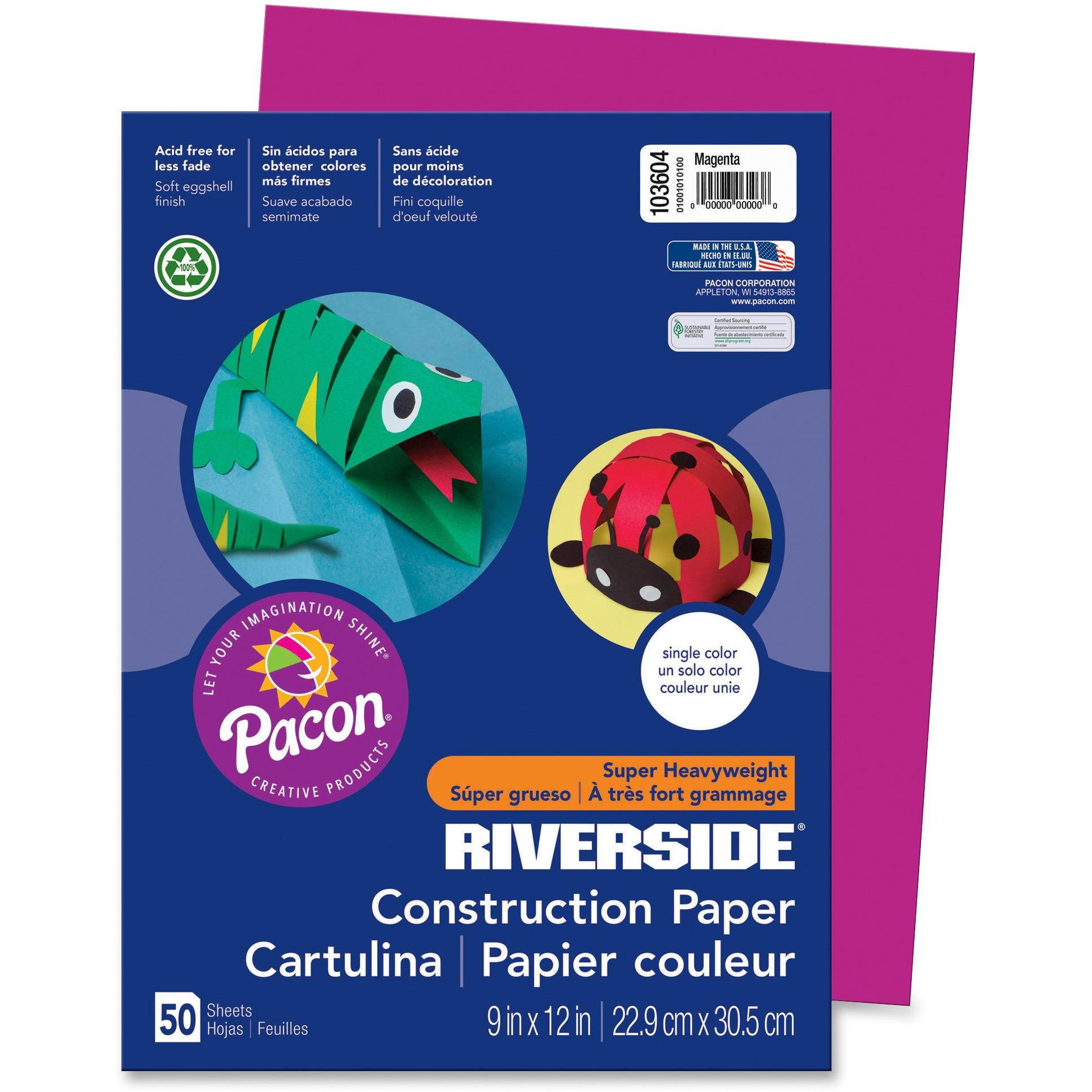 Pacon Construction Paper 76lb 9"x12" 50SH/PK Magenta 103604