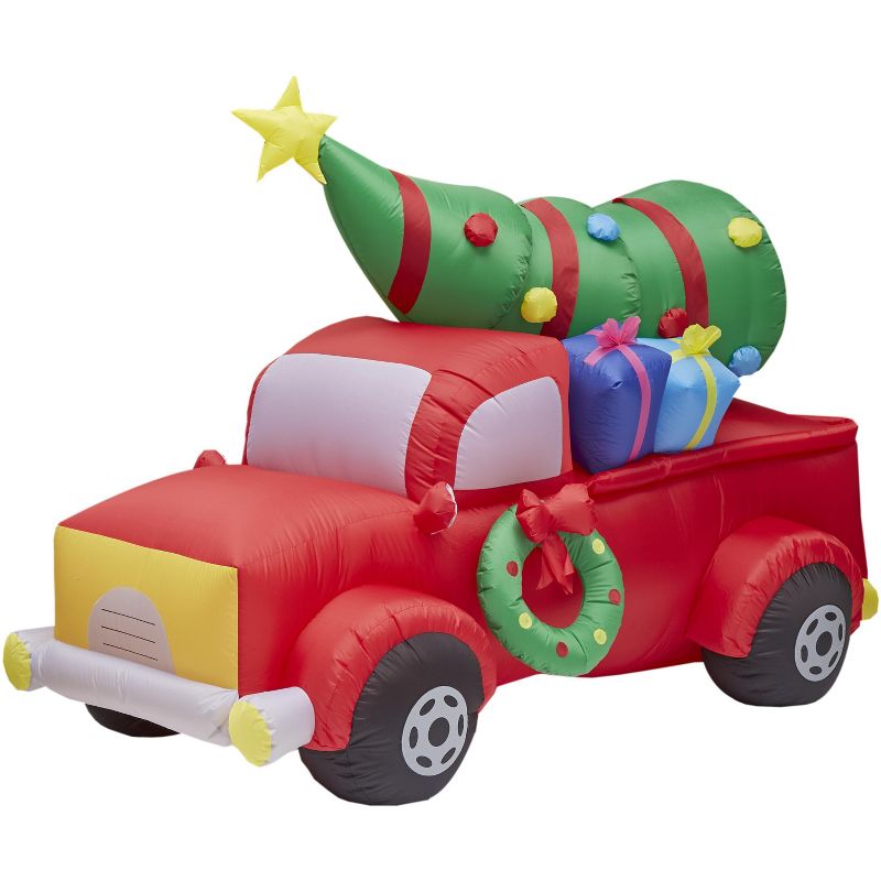 Lakeside Inflatable Christmas Decoration - Outdoor Light Up Yard Decor - Red Truck