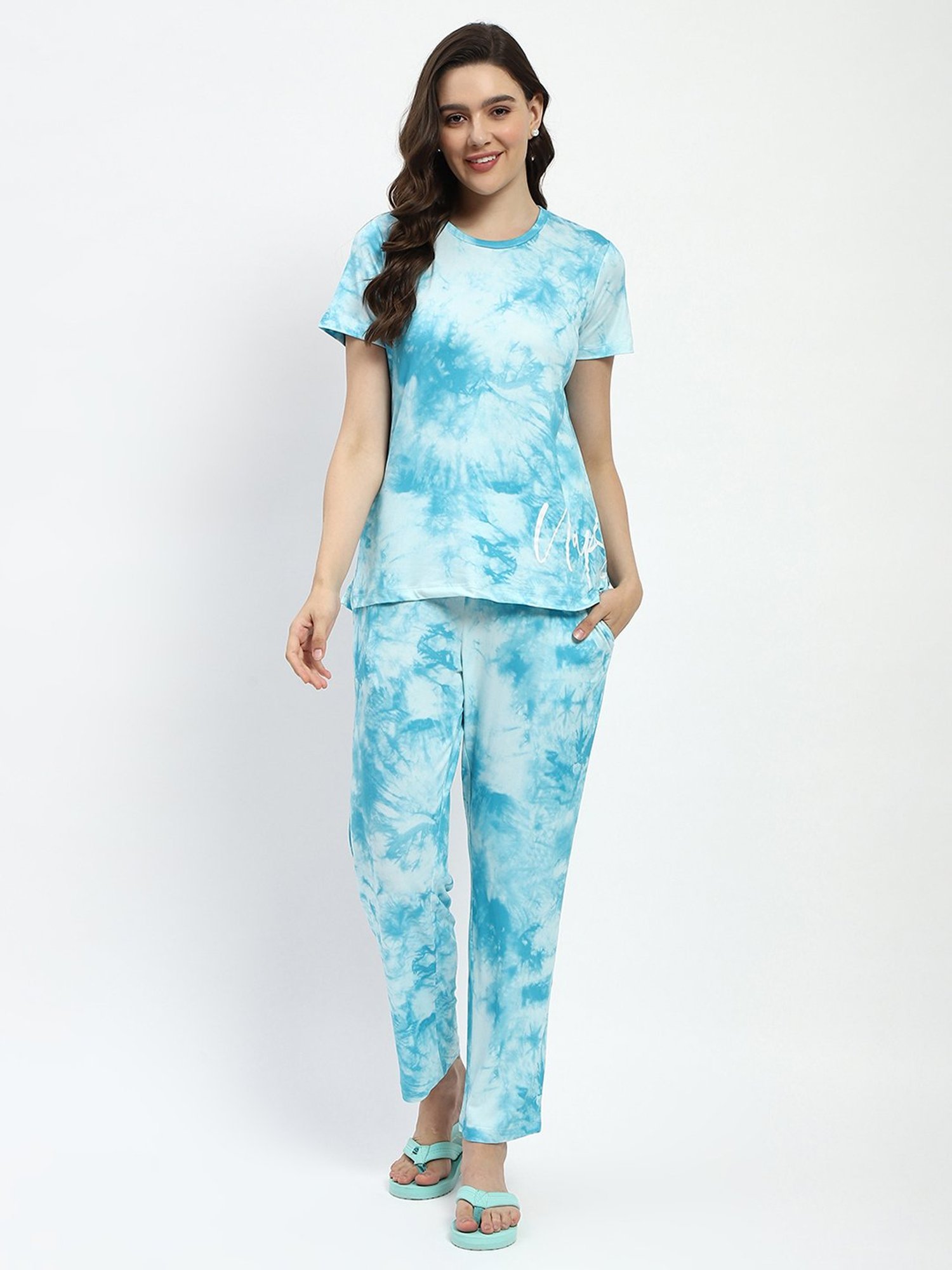 MADAME M Secret Aqua Tie - Dye T-Shirt With Pyjamas