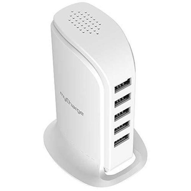 myCharge 5 Port USB Charging Station for Multiple Devices - 25W Desktop Tower Stand Family Hub Wall Charger for Apple iPhone, iPad, Watch & with Samsung Galaxy, Android Tablet, Cell Phone, Accessories