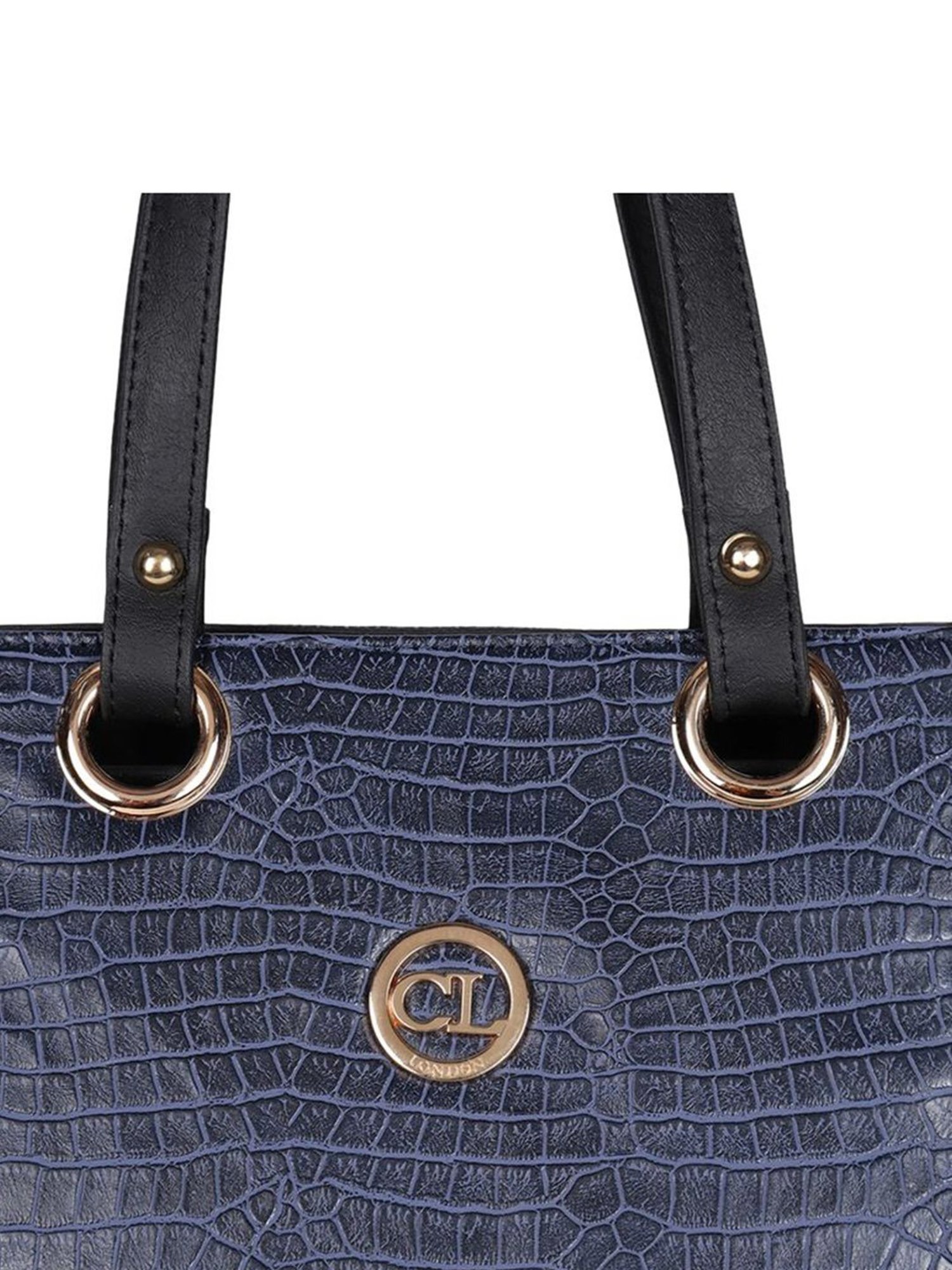 Carlton London Navy Textured Medium Tote Handbag