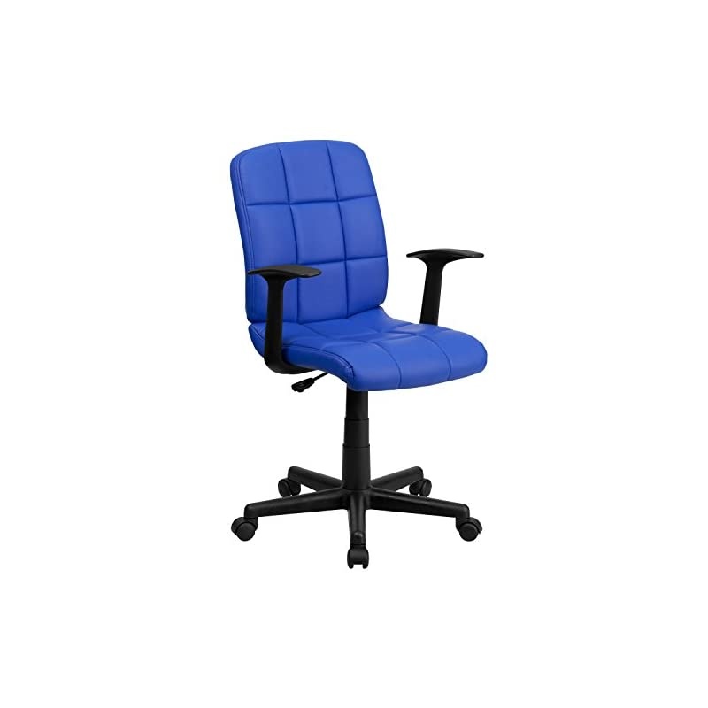 Mid-Back Blue Quilted Vinyl Swivel Task Office Chair with Arms