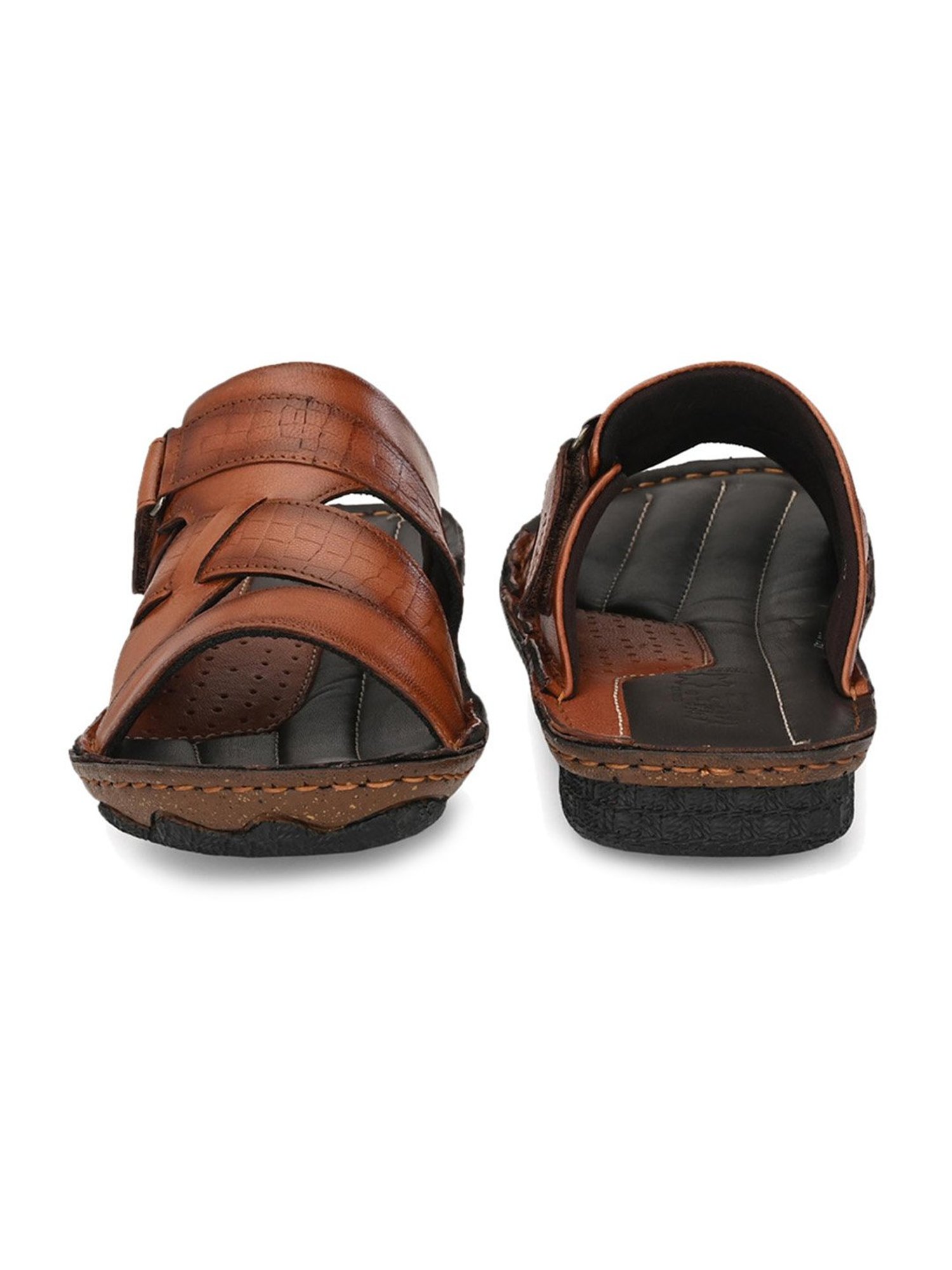 Hitz Men's Tan Cross Strap Sandals