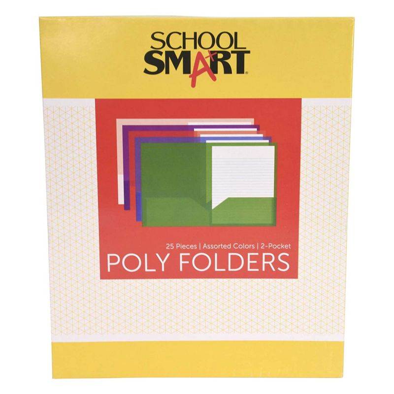 School Smart 2-Pocket Portfolios Without Fasteners, 8-1/2 x 11 Inches, Assorted Colors, Pack of 25