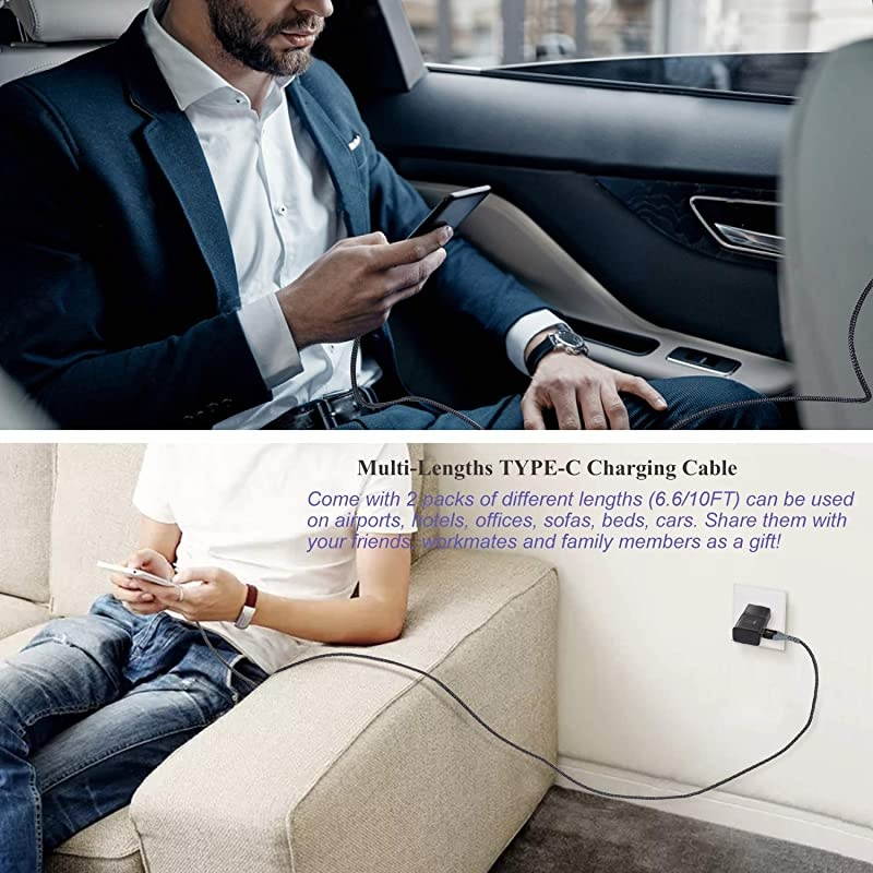 Adaptive Fast Wall Charger Adapter kit with USB TypeC Cable66Ft+10Ft Compatible with Samsung Galaxy S20S10S9S8EdgePlusActive Note 1098c9pro LG G6G5V30V20 Nexus 5X6PBlack