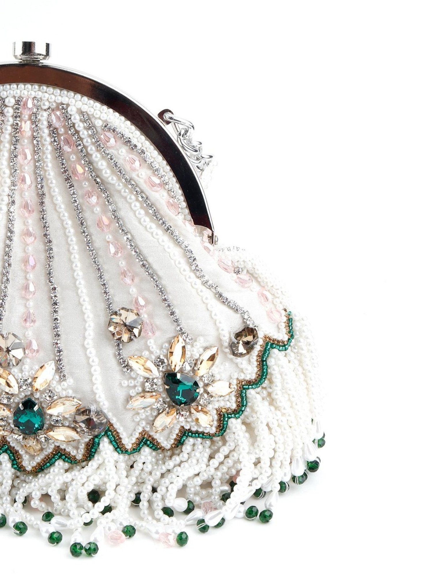 Odette White Embellished Handbag
