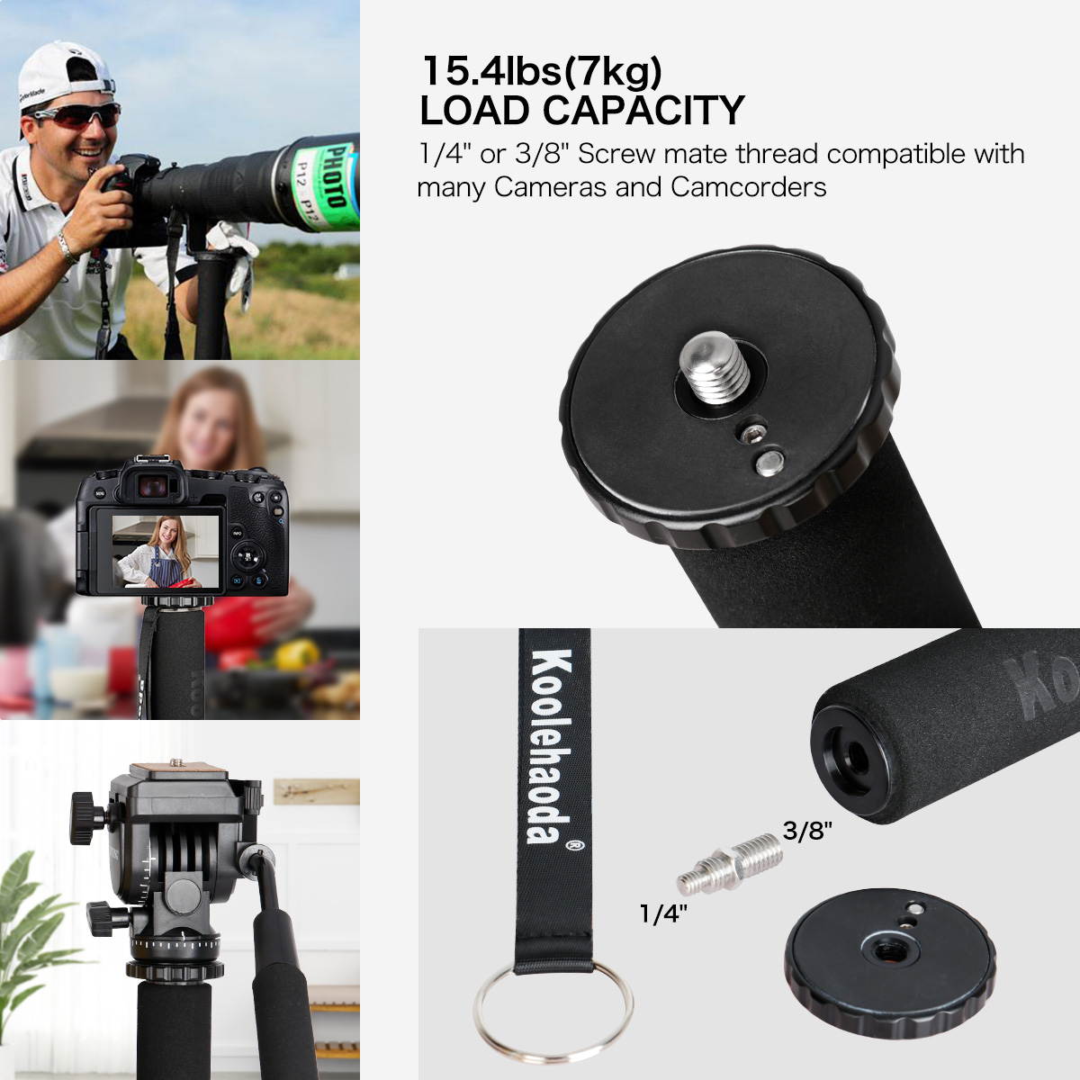 koolehaoda 68-Inch Professional Camera Monopod,with Folding Metal Support Base, 22 lbs Load Capacity(MP-325L+M3)