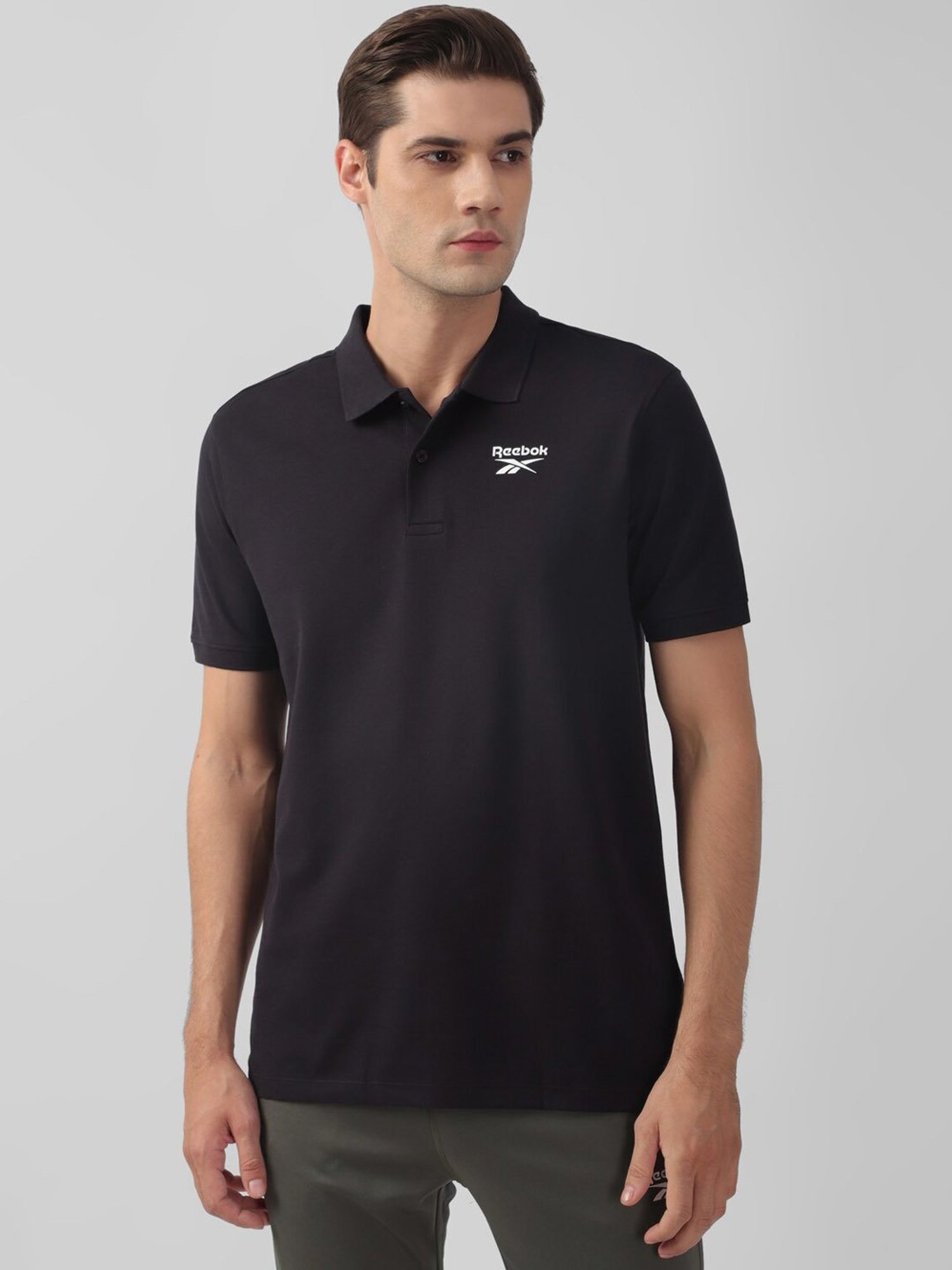 Reebok Black Cotton Slim Fit Training Sports Polo