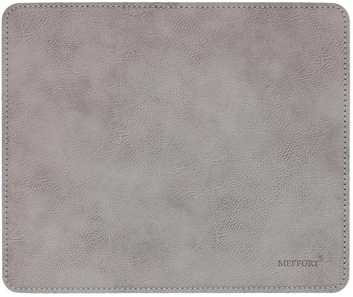 Meffort Inc Leather Mouse Pad with Stitched Edges & Non Slip Base, Smooth Surface Gaming Office Pad - 9.5 X 7.9 Inch, Gray