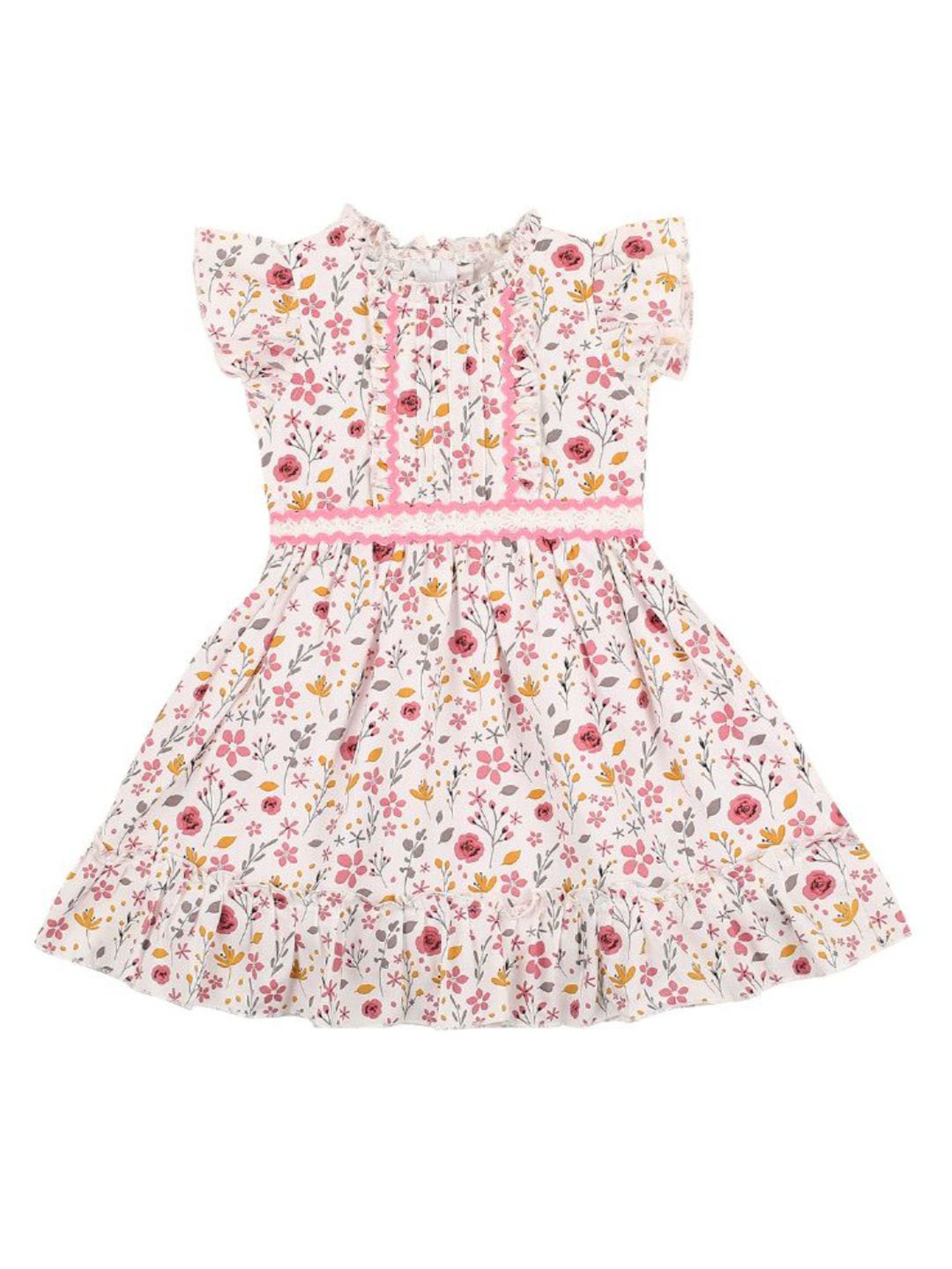 Mee Mee Kids White & Pink Floral Print Dress