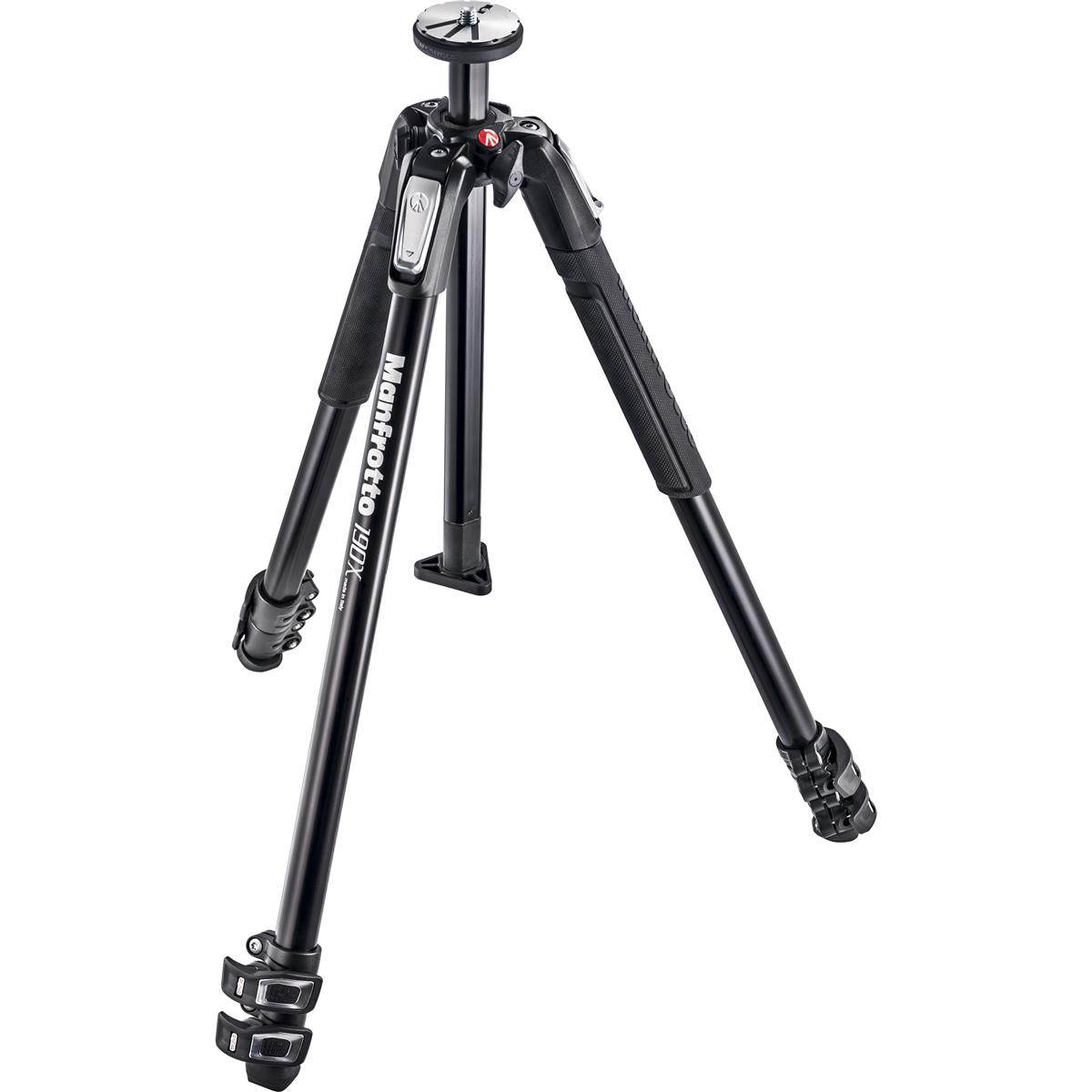 Manfrotto 190X 3 Section Aluminum Tripod, Supports 15.4 lbs, 63" Max Height