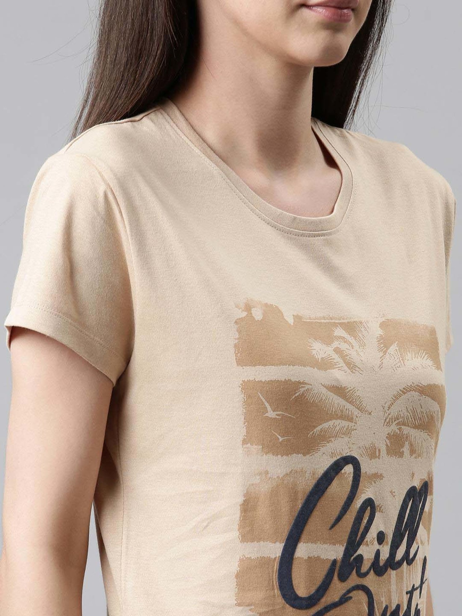 TWIN BIRDS Beige Printed Sleep Tee