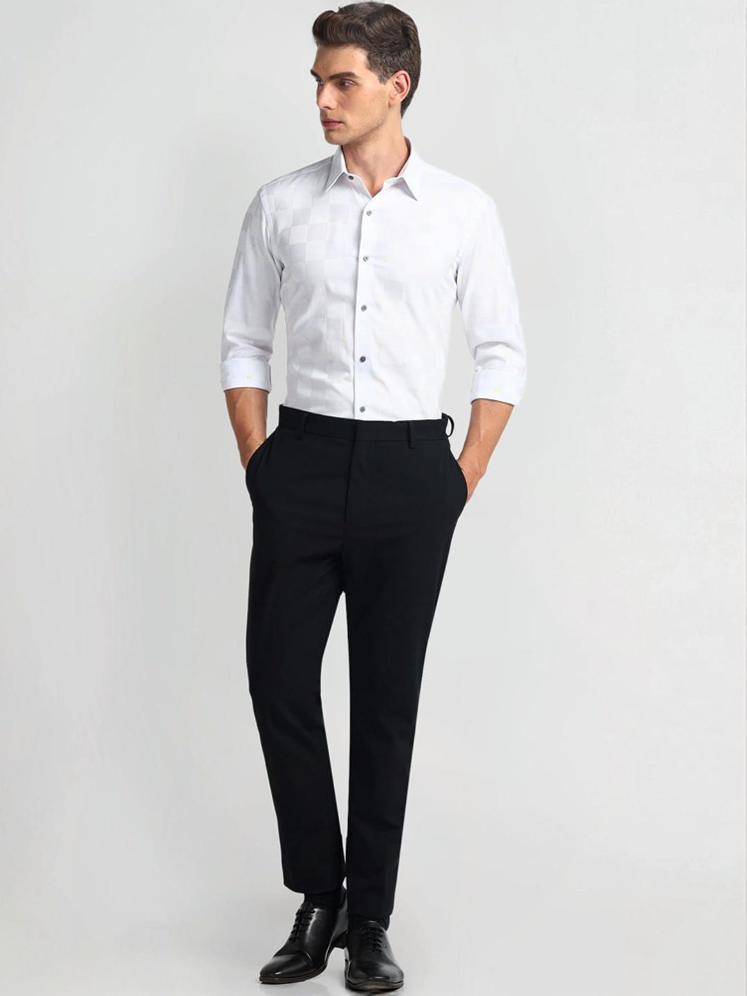 Arrow New York Grey Slim Fit Checks Shirt