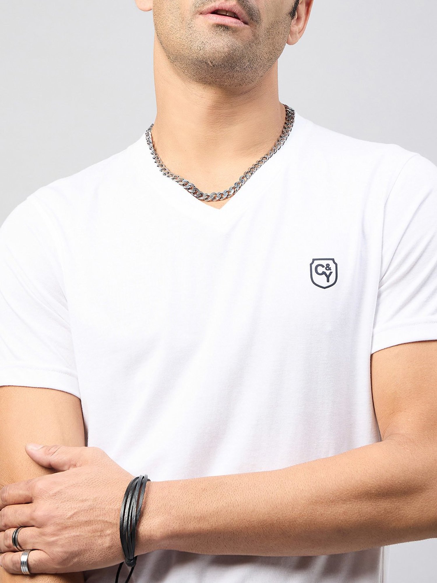 Club York White Regular Fit V-Neck T-Shirt