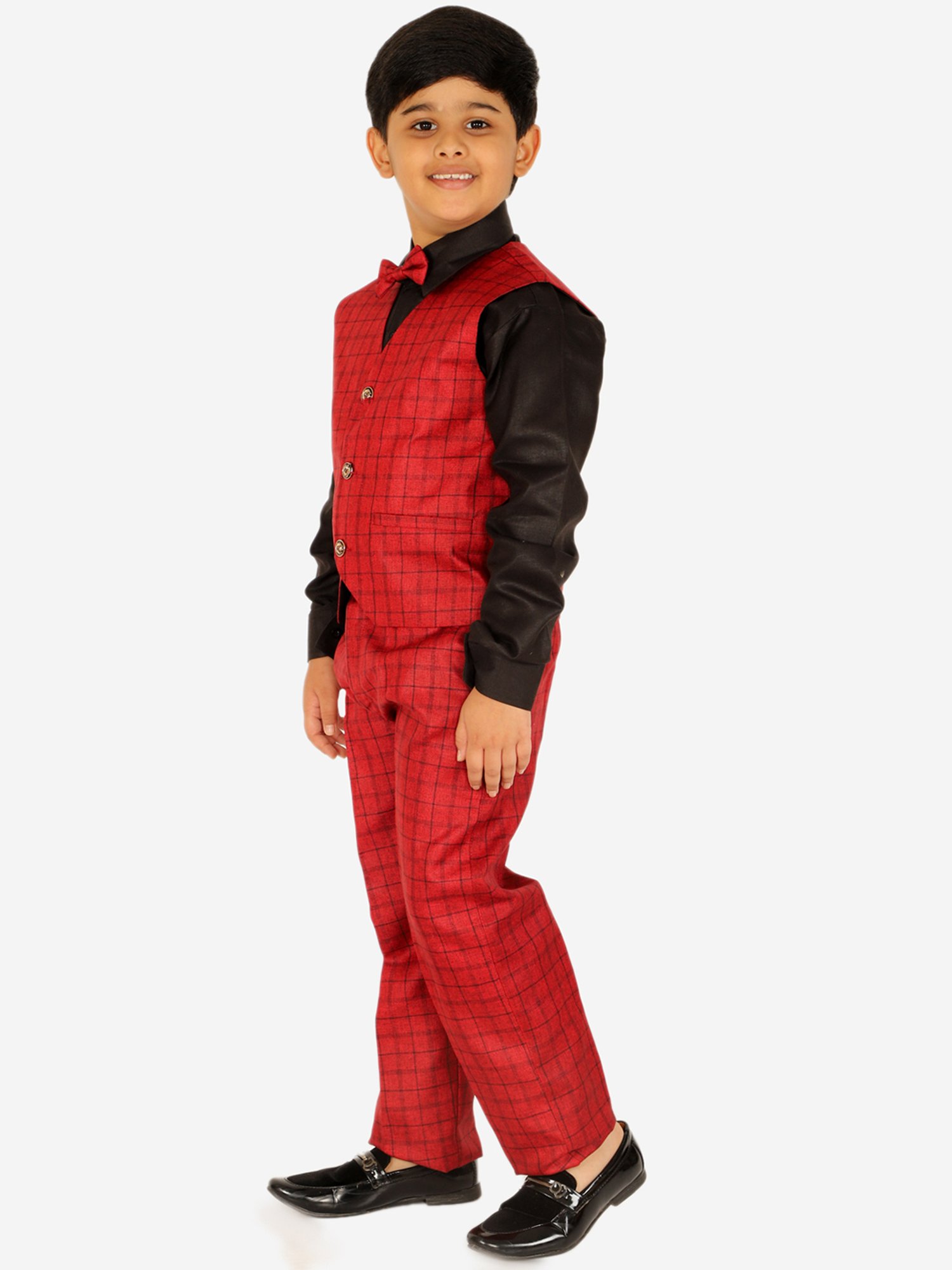 Fourfolds Boys Blue & White Solid Full Sleeves Suit Set