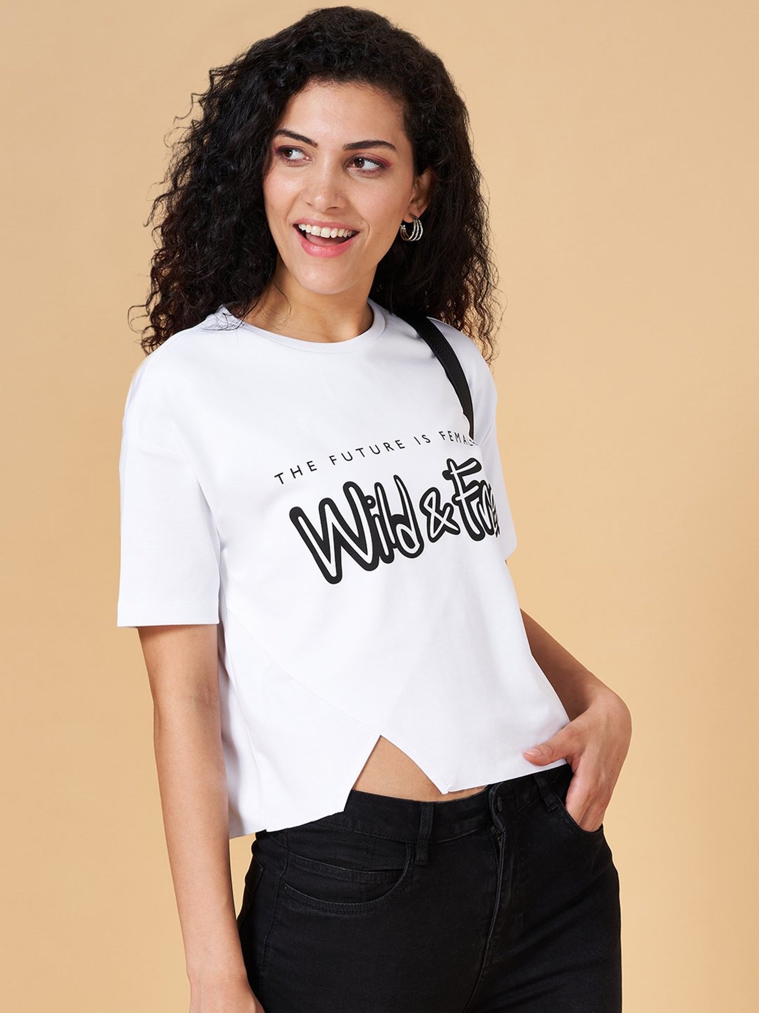People by Pantaloons White Graphic Print Top