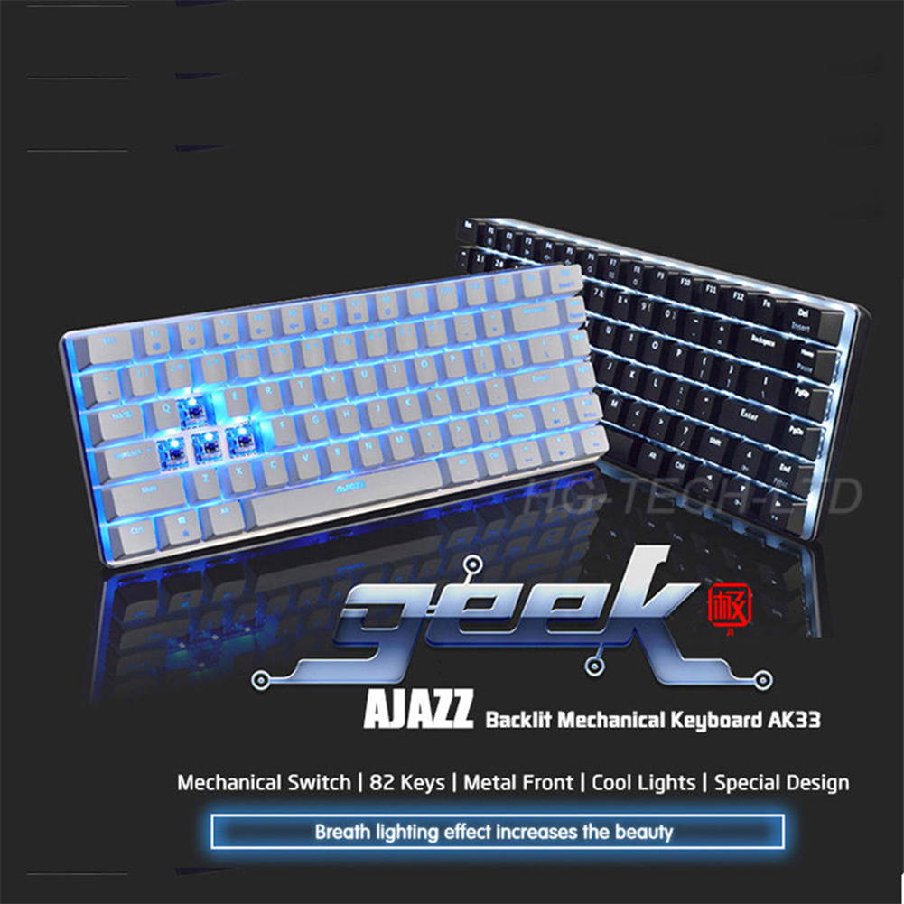 UrChoiceLtd&reg; Ajazz Geek AK3 Usb Wired Gaming Mechanical Keyboard Blue Black Switches for Office, Typists and Play Games ( Blue Switch, Black)