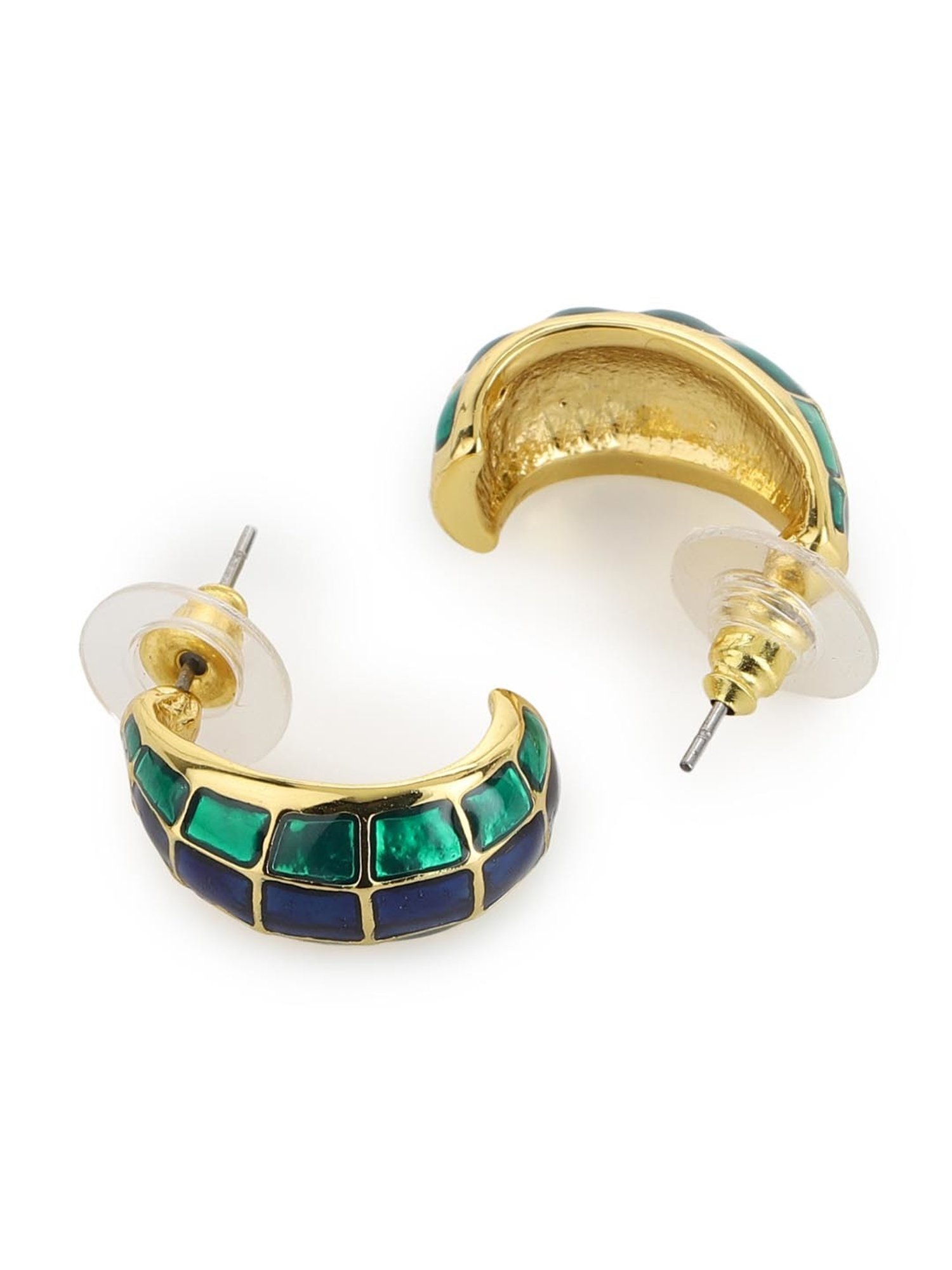 Estele Gold-Plated Hoop Earrings with Blue & Green Enamel for Women