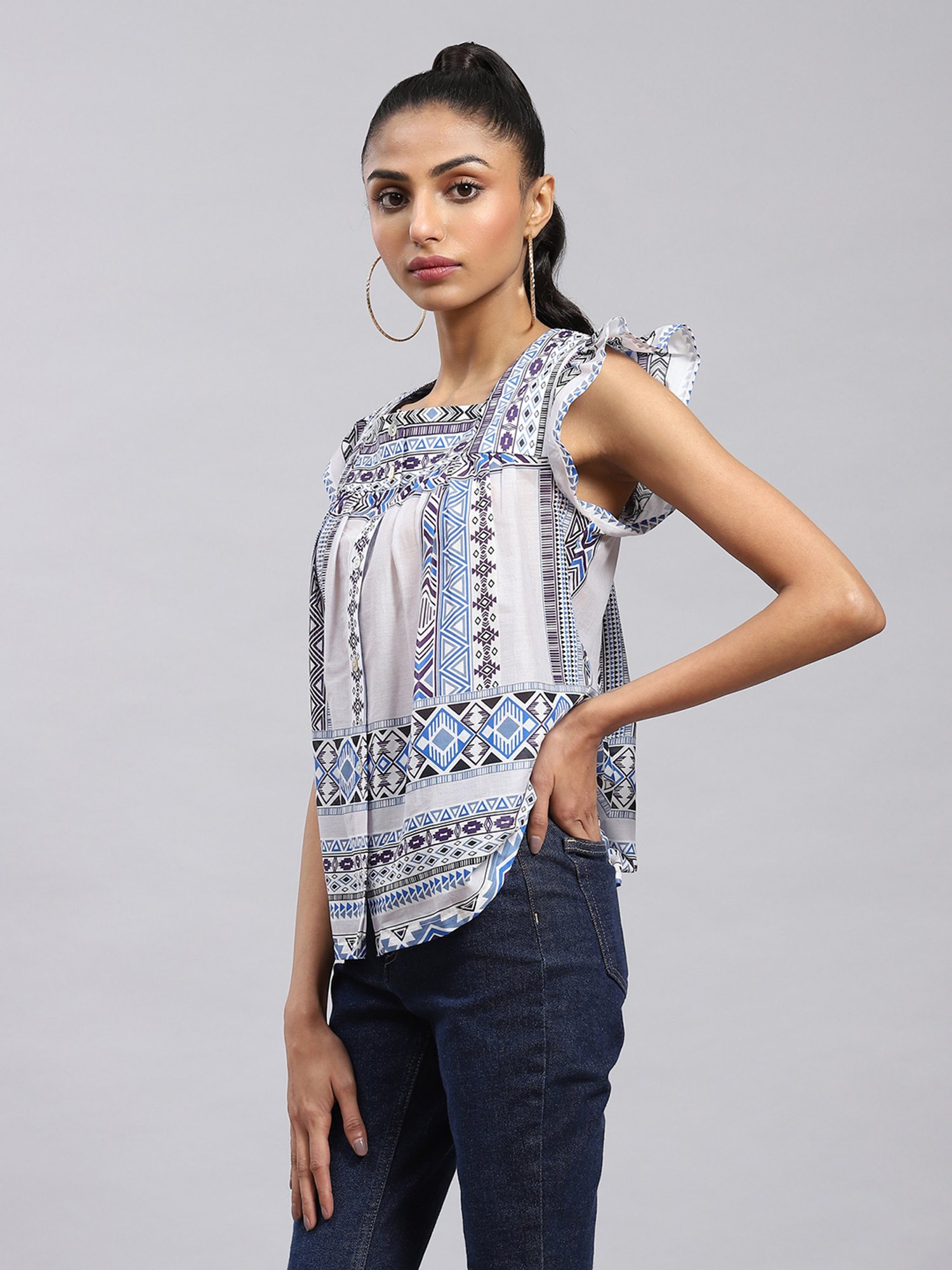 Label Ritu Kumar Blue Geometric Print Top