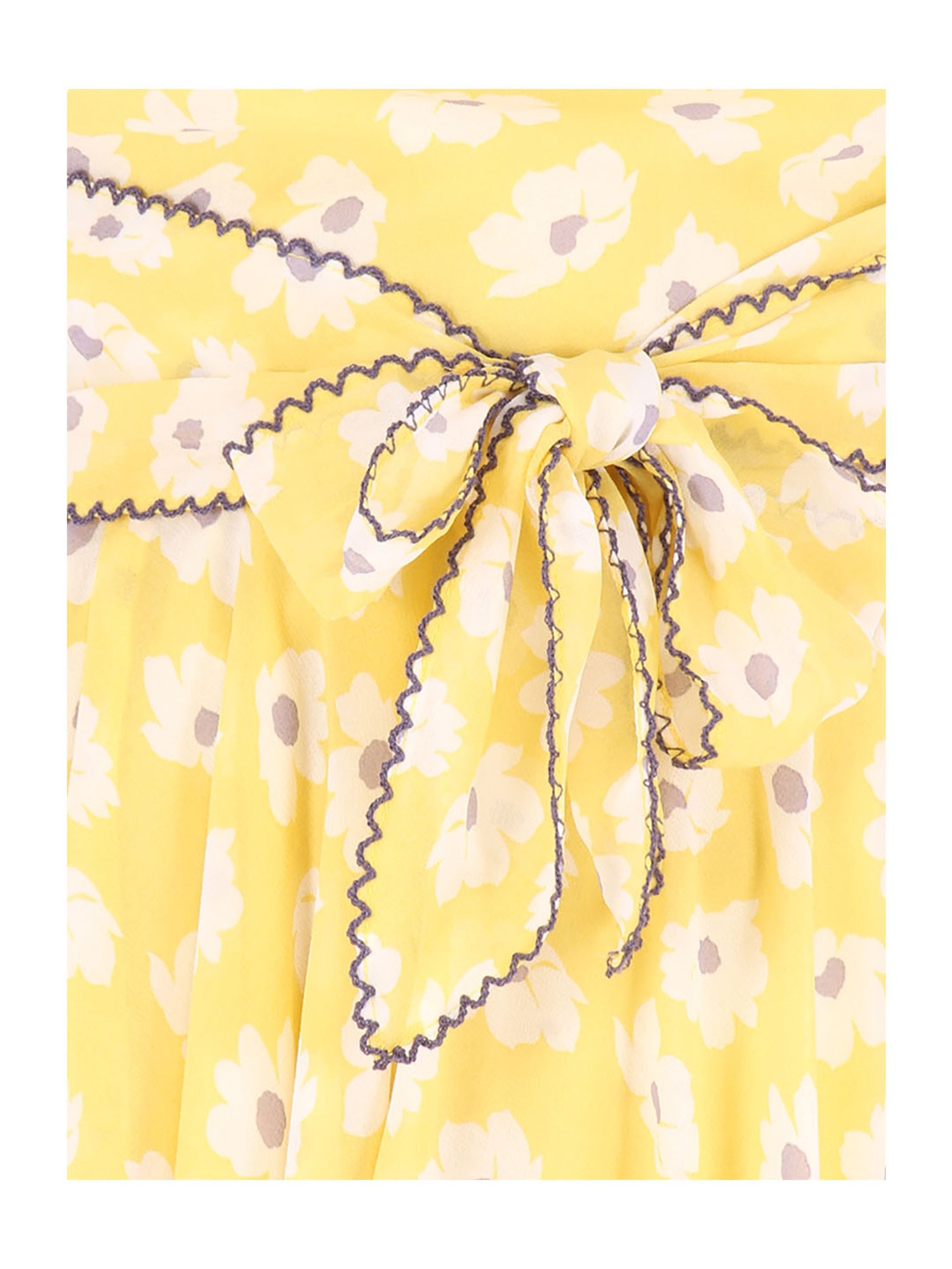 Cutecumber Kids Yellow Floral Print Dress with Belt