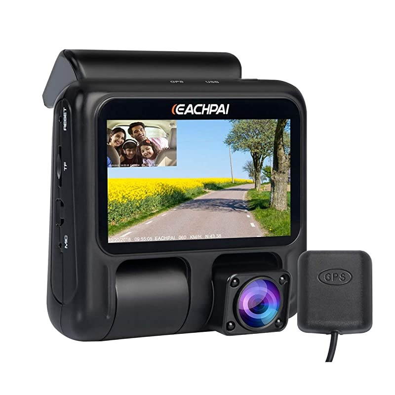 Dash Cam for Cars , EAHCPAI E100 Pro Dash Camera Dual Front and Rear with WI-FI, GPS, Motion Detection , Parking Monitor , G-Sensor , Loop Recording, WDR
