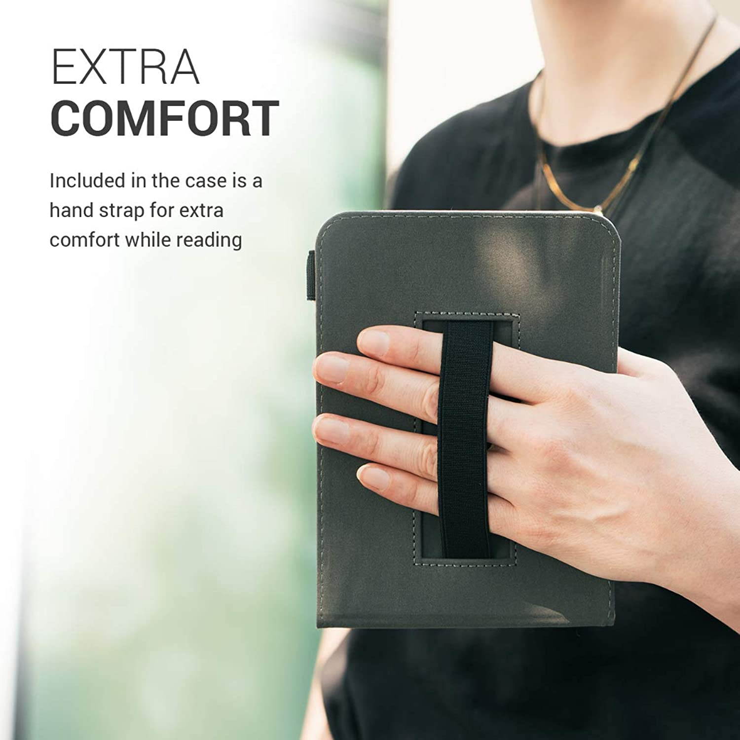 kwmobile Case Compatible with Kobo Aura H2O Edition 2 - PU Leather Cover with Magnetic Closure, Strap, Front Pocket - Black