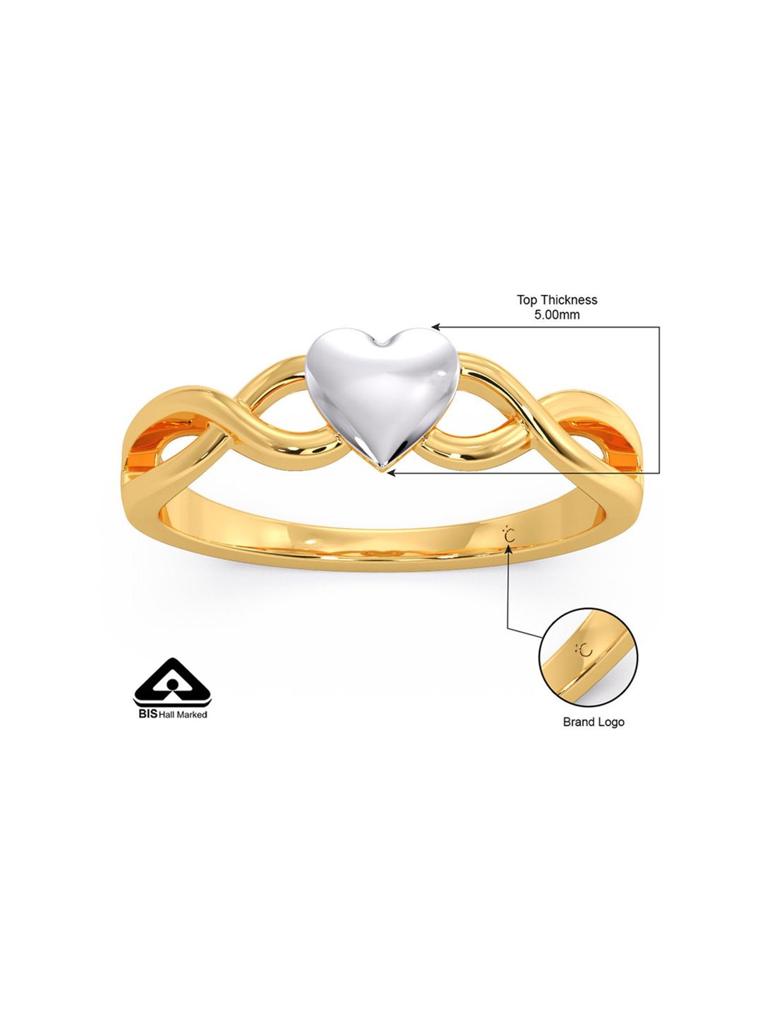Candere by Kalyan Jewellers 18K Yellow Gold Heart Ring for Women