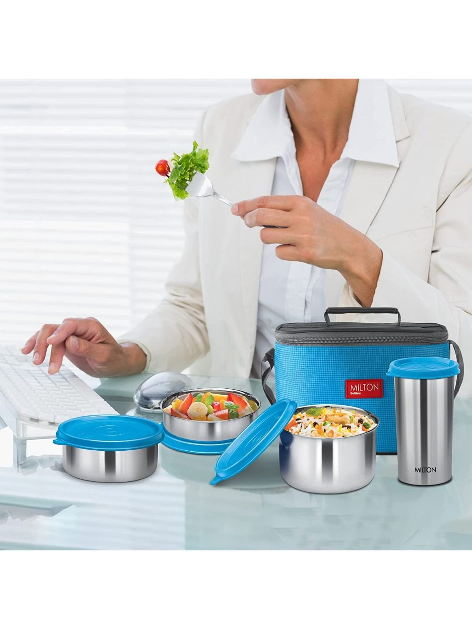 Milton Blue Stainless Steel Lunch Box With Bag