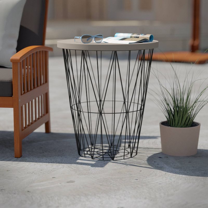 Rosin Patio Accent Table - Cement Gray with Black - Aiden Lane
