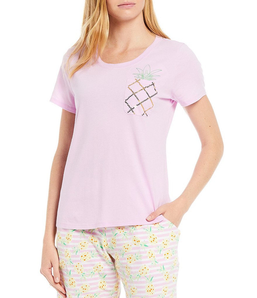 Sleep Sense Pineapple Pocket Jersey Knit Sleep Tee